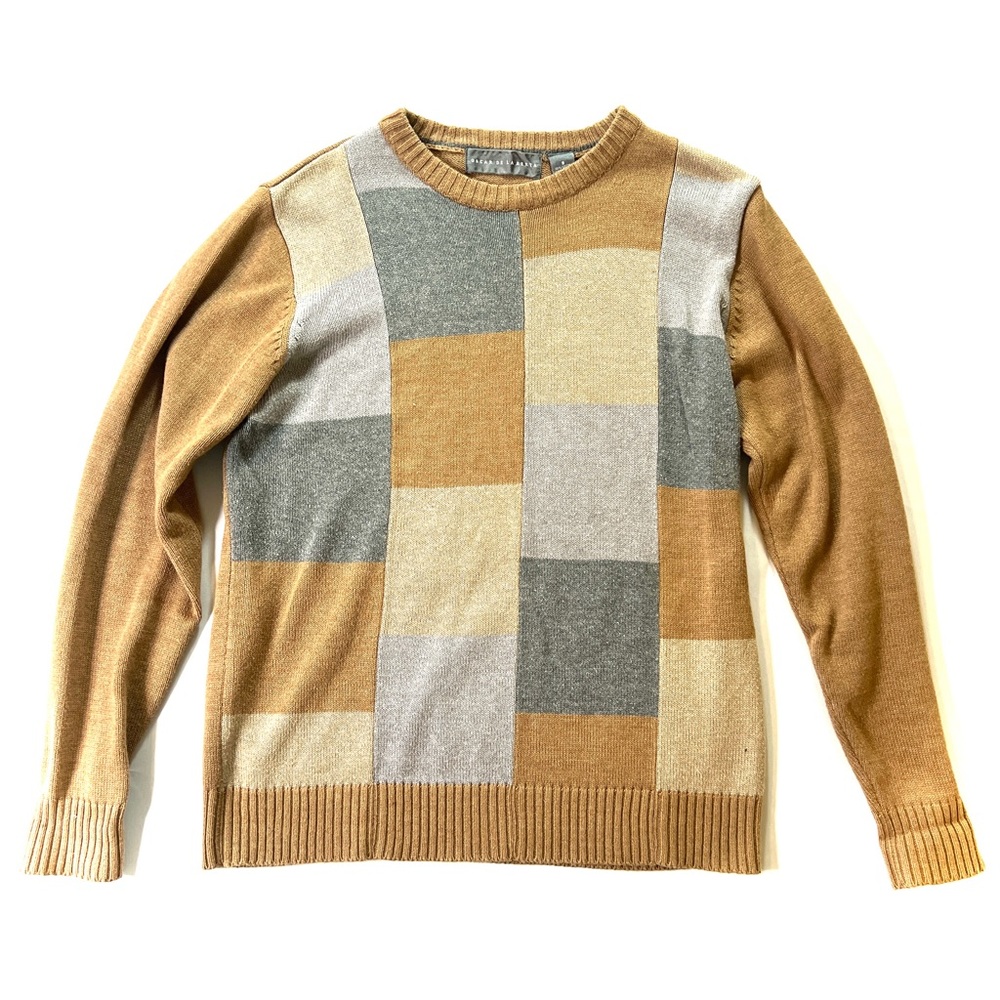 Oscar de la Renta crew neck sweater tan color block/ S